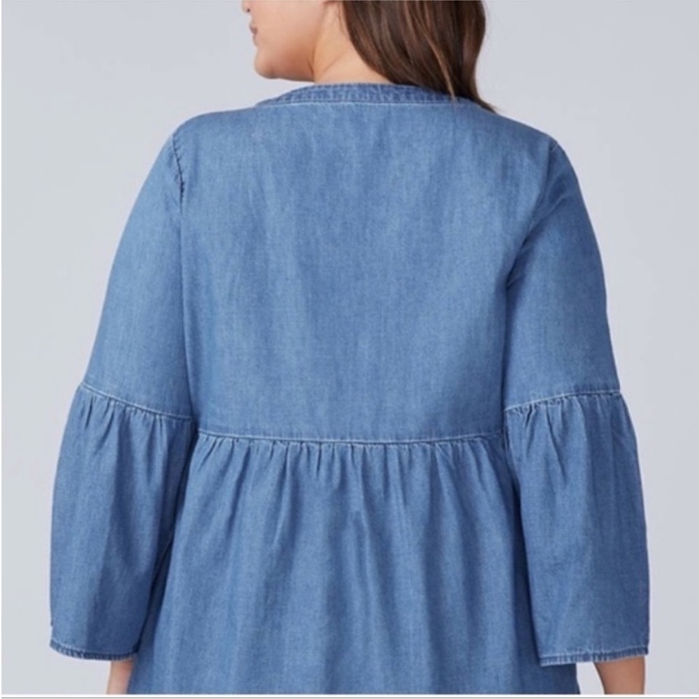 Lane Bryant Cotton Blue Chambray Peplum Bell Sleeves Peasant Top Plus Size 14 16 - Picture 2 of 9